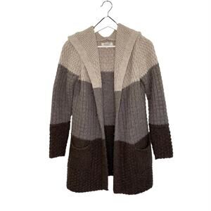 CoCogio Made in Italy Sweater Small Wool Blend Open Front Cardigan hooded Pocket